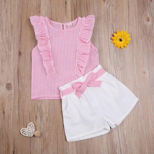 3Pcs Baby Girl Summer Outfits, Sleeveless Plaid Print Tank Top + Shorts + Headband Set