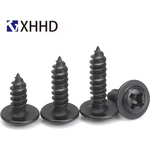 M3 M4 Pan Washer Head Self Tapping Screw Metric Thread Phillips Cross Recessed Wafe Head Bolt Iron Steel Black
