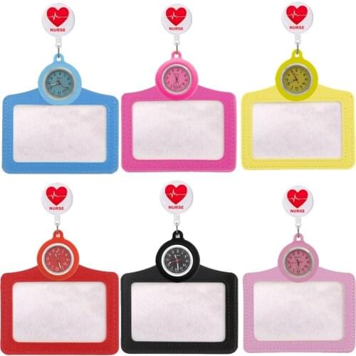 Nurse Doctor Retractable Pocket Watches Glasses Love Heart Beat hospital women Ladies Badge Reel Leather Card Exhibition Holder