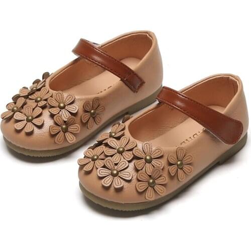 New Flowers Children Toddler Baby Girls Beige Casual Leather Shoes For Little Girls Princess Dance Shoes 1 2 3 4 5 6 7 Years Old