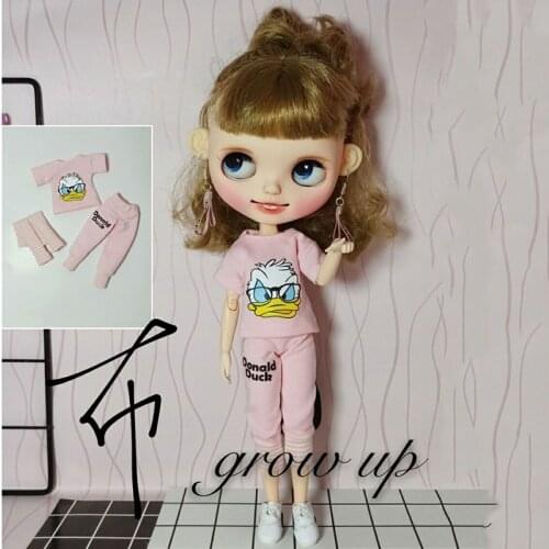 3PCS/set Blyth doll Clothing Cartoon T-shirt + Pant+long Sleeve for ob24 Azone Licca for Blyth Shirt 30CM 1/6 Doll Accessories