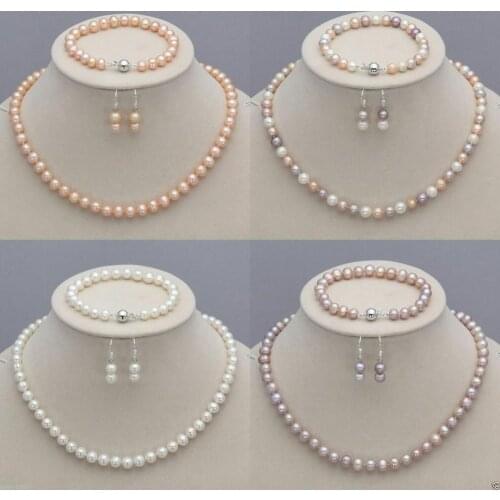 8-9mm Real Natural Freshwater Pearl Necklace Bracelet Earrings Jewelry Set