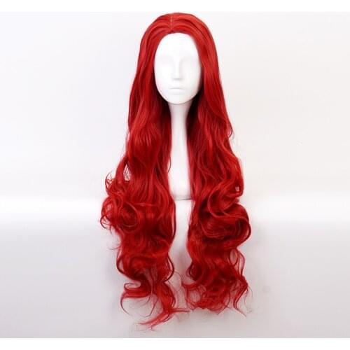 Aquaman Mera Cosplay Wig 90cm Long Wavy Heat Resistant Synthetic Hair Red + Free Wig Cap