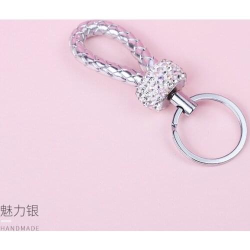 Chaveiro de couro trançado de alta qualidade, chaveiro com suporte de cristal, saco genuíno de armazenamento, 1 peça espelho esp