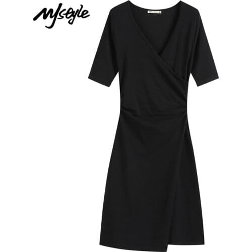MJstyle Elegant Short-sleeved Dress Office Lady Sexy Fashion Tight V-neckblack Dress Summer Women Clothes 2021 521060034