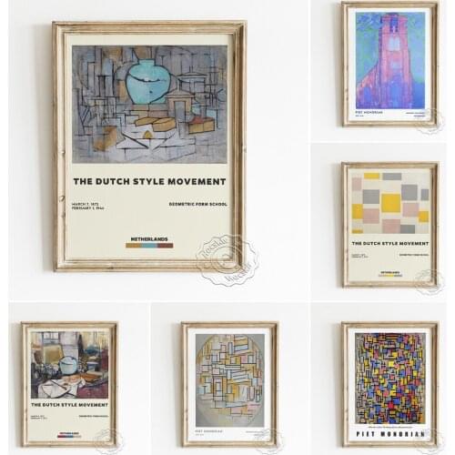 Piet Mondrian Exhibition Poster, Still Life With Gingerpot Canvas Painting, Composition With Oval In Color Planes Wall Art Decor