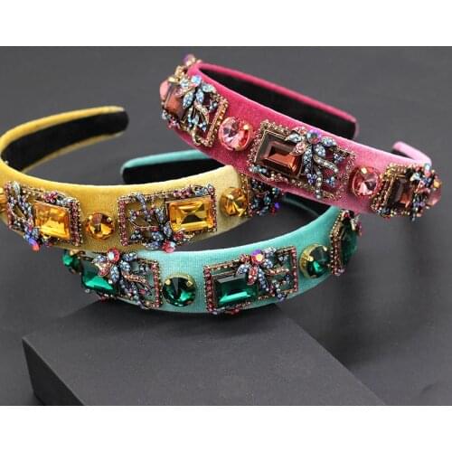 Baroque flannel color rhinestone headband ball wild personality headband Fine fashion rhinestone geometric headband 791
