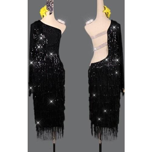 Professional Latin Competition Dress Black Dance Dress With Sequin FringeTango Dress /Rumba/Cowboy/Samba Sexy Dance Dress VDB410