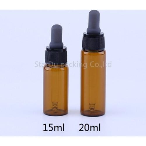500pcs/lot 15ml 20ml Empty Amber Glass Dropper Bottle With Pipette Refillable Essential Oils Travel Bottle Container Makeup
