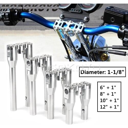 Silver Motorcycle 1-1/8" Handlebar Risers Top Clamp 6"+1"/8"+1"/10"+1"/12"+1" Rise Height For Dyna Street Bob Softail Sportster