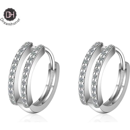 Dreamhonor Korean Fashion Simple 925 Sterling Silver Simple Zirconia Statement Hoop Clip Earrings Jewelry