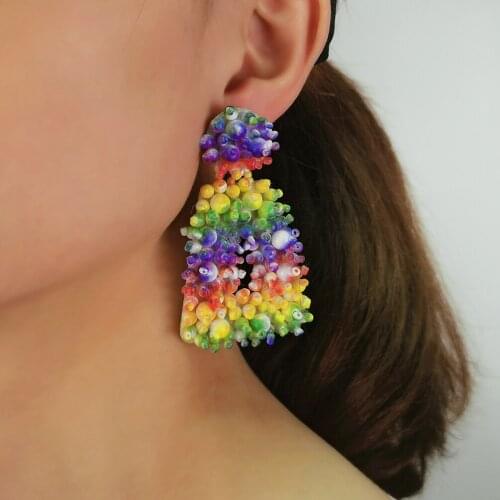 MANILAI Rainbow Color Beads Drop Earrings For Women Handmade Beaded Geometric Dangle Earrings Jewelry Gifts Wholesale 2021