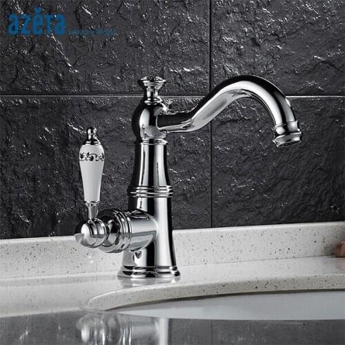 Azeta Modern Chrome Bathroom Faucets Ceramic Single Handle Basin Mixer Tap Deck Mounted Wash Basin Faucet AT2406