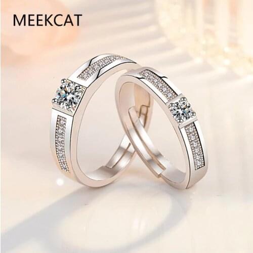 MEEKCAT 925 Sterling Silver New Woman Fine Jewelry High Quality Retro Simple Crystal Zircon Couple Ring Adjustable Size