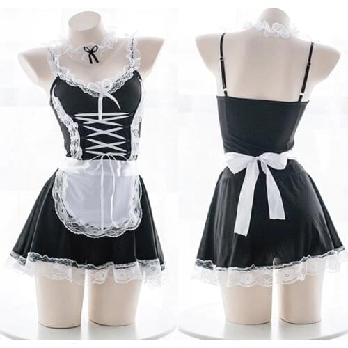 Japanese Maid Uniform Sexy Lingerie Cosplay French Apron Maid Servant Lolita Sexy Costume Babydoll Dress Erotic Lingerie