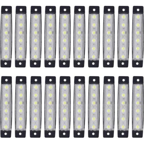 Fuleem Universal 20PCS White 6 LED Side Marker Lights Rear Side Marker Lamp Led Marker Lights for Trucks 12V Waterproof