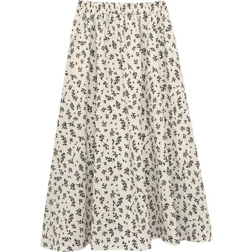 New summer fashion folds over the knee beach skirt sweet retro floral Vintage skirt for womens Korean midi pleated skirt women