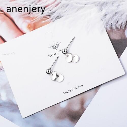 ANENJERY 925 Sterling Silver Mini Exquisite Design Round Spot Tassel Earrings For Women oorbellen S-E805