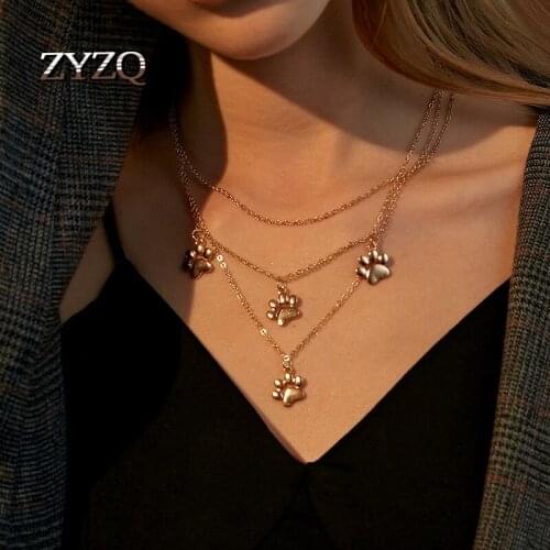 ZYZQ Fashion Charm Creative Paw Claw Dogs Cat Multilayer Necklace For Women Footprint Clavicle Chain Valentines Day Jewelry