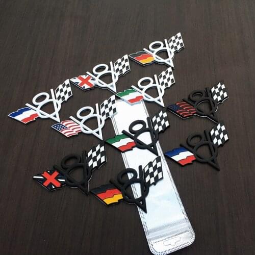 1 Pcs 3D V8 US France Germany Italy United Kingdom flags Moto Car Stickers Emblem Badge Car Styling for Bmw Ford Audi Toyota