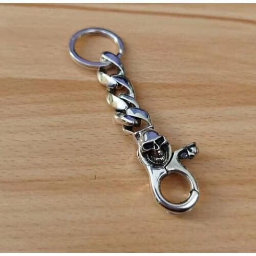 925 Sterling Silver Skull Belt Clip Mens Biker Punk Keychain 8J002X