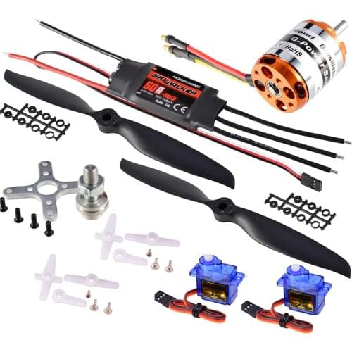 9imod D3548 1100KV Brushless Motor Hobbywing 50A ESC 9G Micro Servo 10*5E Prop Power System Combo Set for RC Fixed Wing Aircraft