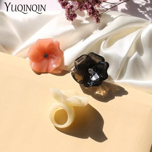 Acrylic Flower Large Big Engagement Womens Rings Fashion Jewelry Minimalist Resin Korea Party Ring for Girls Female Pink Rings