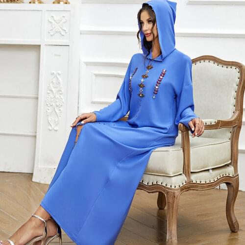 BA303 Hooded Long Dresses For Woman Elegant Abaya Dubai Evening Clothes Muslim Diamonds Robe With Hat Moroccan Kaftan Red Gown