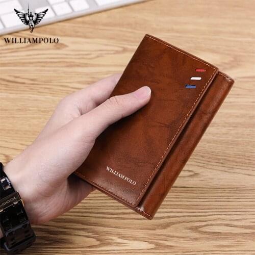WILLIAMPOLO Brand Men card holder wallets slim Genuine Leather RFID Card Package Credit Card Holder wallet small Card Case purse