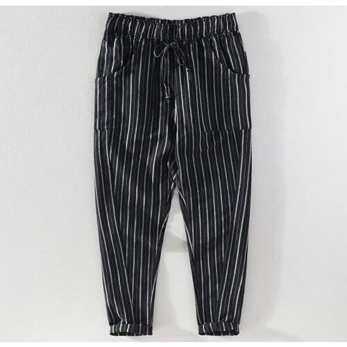 Striped with stretch elastic waist men pants brand casual loose comfortable trousers men fashion long beach pants for men