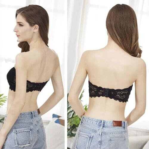 Q 1Pcs Women Lace Wrapped Bra Sexy Women Strapless Top Elastic Strapless Underwear Bra M/L Summer Bandeau Tops