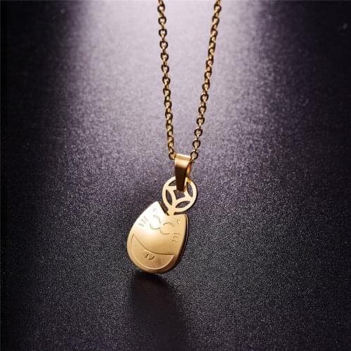 Martick Lovely Cute Gold-Color Luck Cat Animal Shape Pendant Necklace Link Chain For Women Girl Jewelry P93