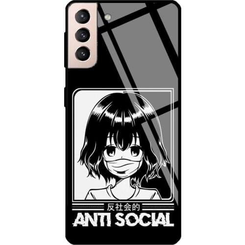 Anti Social Otaku Kawaii Manga Art Tempered Glass Cover For Samsung Galaxy S21 Ultra S20 FE S8 S9 S10 Plus Note 10 20 Case
