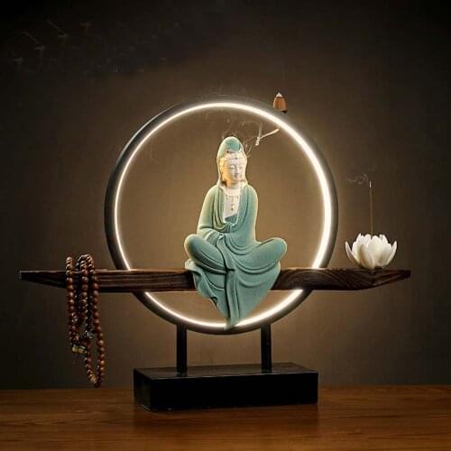 HOME temple high grade Buddhist Buddha statue light Guanyin Avalokiteshvara Buddha Ceramic statue bless safe health good luck