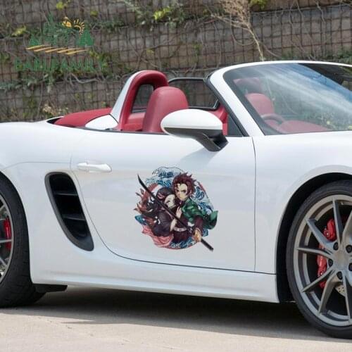 EARLFAMILY 43cm x 40cm Car Stickers for Demon Slayer Nezuko Tanjirou Big Door Wall Decals Vinyl Waterproof Car Hood Decor