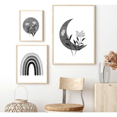 Nursery Poster Black White Sun Moon Rainbow Canvas Painting Nordic Wall Art Print for Living Room Home Decoration Wall Picture