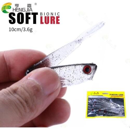 HENGJIA 10Pcs 10cm 3.7g Soft Lure Silicone Tiddler Bait Fluke Fish Fishing Saltwater Minnow Spoon Jigs Fishing Hooks