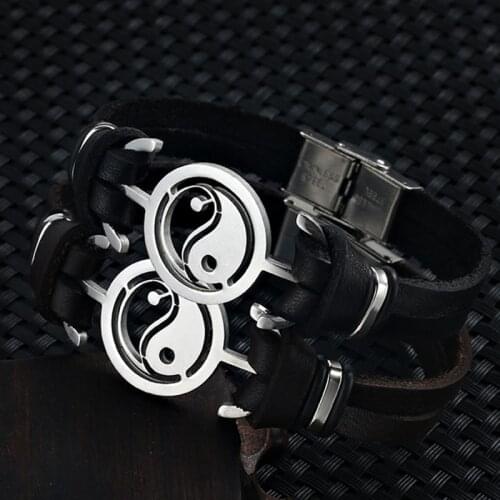 HI MAN Fashion Vintage Tai Chi Yin Yang Leather Bracelet for Men WomanCharm Jewelry Bangle Friend Wristband Gift