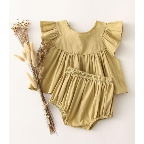 2PCS Infant Baby Girls Clothing Set Summer Flying Sleeves Tops + Bloomer Vintage Floral Newborn Baby Clothes Outfits