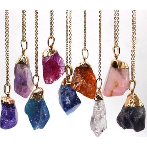 CANZE Colorful Natural Stone Pendant Natural Crystal Rough Stone Pendant Necklace Natural Stone DIY Jewelry Accessories