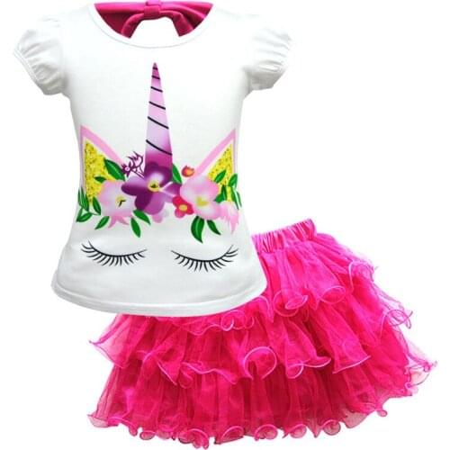 2019 Summer Girls Clothes Sets Children Cartoon Unicorn T shirt And Skirt Suit Baby Princess Cute Tshirts Mesh Tutu Skirts Set