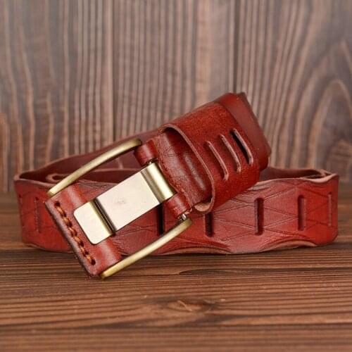 Fashion Casual Mens Genuine Leather Belts Pin Buckle Belt For Men Cowhide Male Jeans & Cowboy High Quality Waist Belt Stock