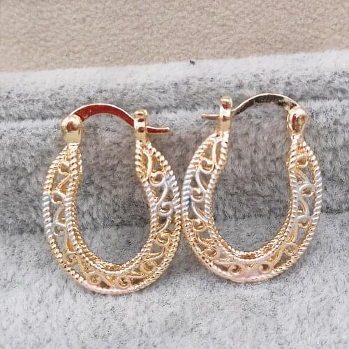 Trendy Gold Plated Copper Oval Hollow Hoop Earrings For Women Girls Eardrop Fashion Jewelry Accessories Birthday Party Wedding