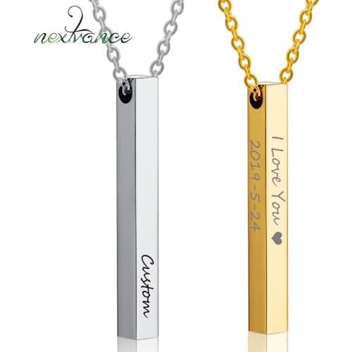 Nextvance Stainless Steel Custom Personalized Vertical Bar Necklace Gold Engraved Date Name Pendant Necklace Women Special Gift