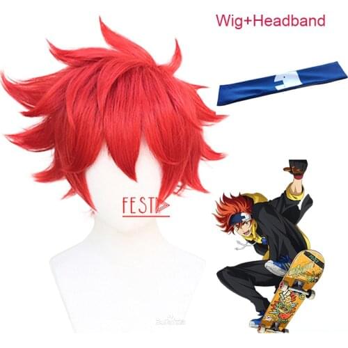 Anime SK8 The Infinity Reki Kyan Cosplay Wig Red Spiky Wig HeadbandSK Short Heat-resistant Fiber Hair+Free Wig Cap Unisex Party