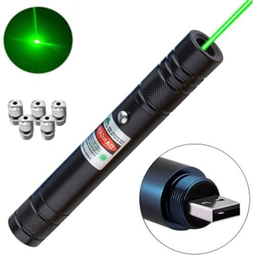 Portable high-power laser USB green laser, built-in battery laser pointer 10000m 5mw adjustable focus laser head combination