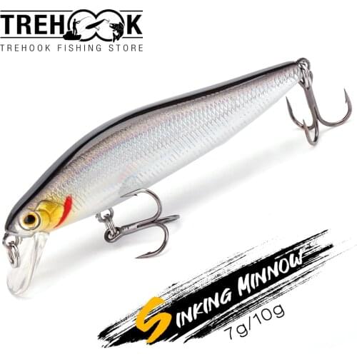 TREHOOK 7g/10g Black Minnow Silent Sinking Wobblers For Pike Fishing Lures Trout Artificial Bait Crankbaits Fishing Tackle 2021
