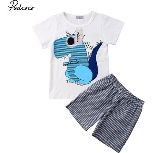Pudcoco 2pcs Newborn Kids Baby Boy Summer Cotton Short Sleeve T-shirt+stripe Shorts Clothes Set 1-7 Years Helen115