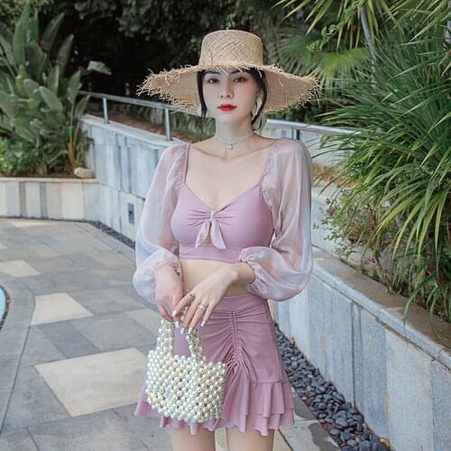 Plus Size Swimwear Mayo Swimming Suit For Women Korean Two Piece Bikini Bathing Girls Swimsuit Cute 2021 New Split Skirt Lace