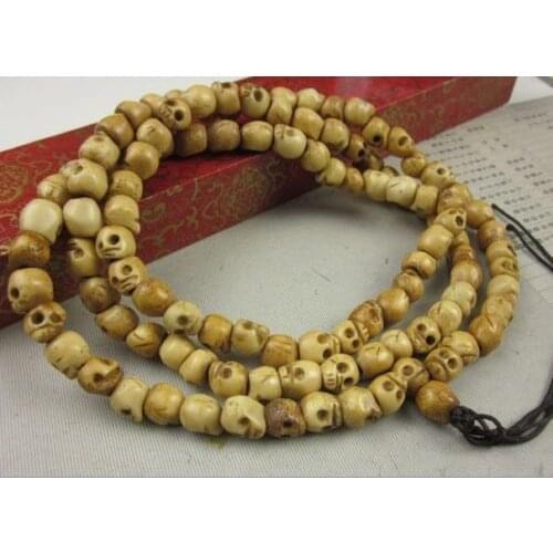 Hand-carved crafts 108 pieces, natural skeleton, Bone Carved skull beads string necklace pendant